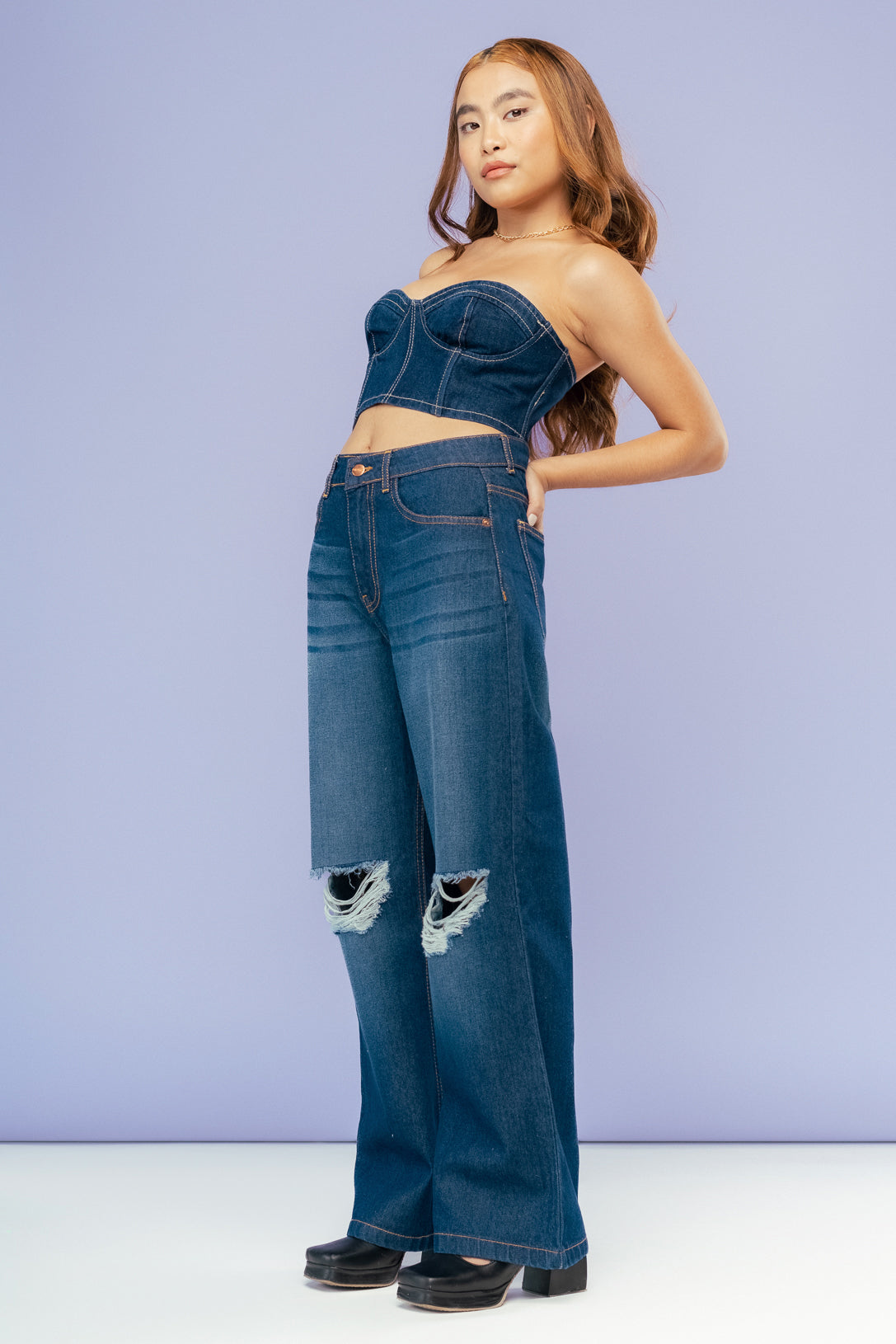Midnight Blue Distress Wide Jeans